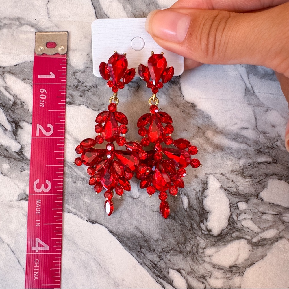 Red Rhinestone Earrings - Picture 2 of 2